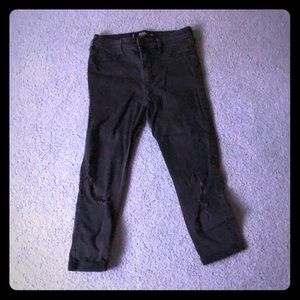 Black, distressed, cropped jeans